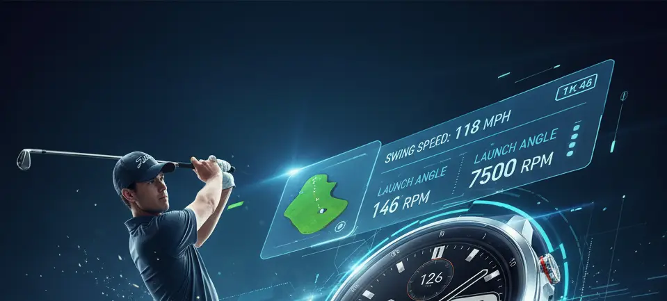 Golfeur avec fond de statistique et une montre