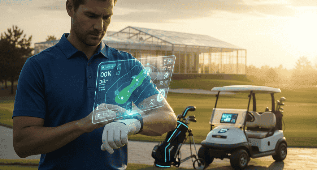 golfeur avec écran futuriste