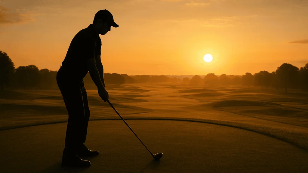 golfeur au lever du soleil